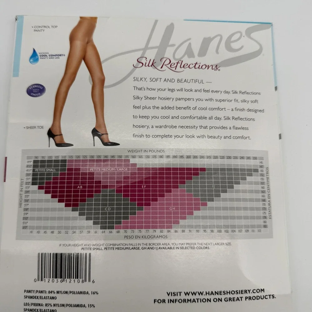 Hanes Silk Reflections Silky Sheer Control Top Pantyhose Barely Black AB 717